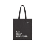 black front, eat sleep pickleball tote bag